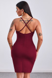 Red V Neck Slip Slit Dress