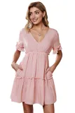 Apricot Pocketed Ruffle Tiered Dress