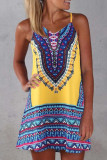 Yellow Boho Aztec Print Sleeveless Sundress