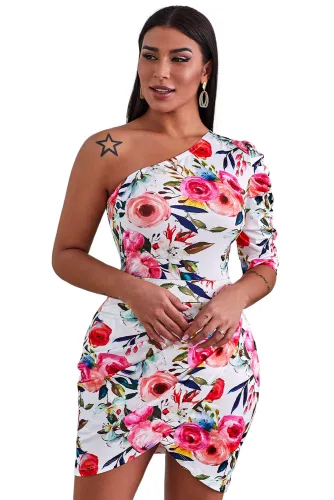 Single Puffy Sleeve Floral Mini Dress