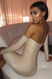 Apricot Sparkle Off Shoulder Party Dress