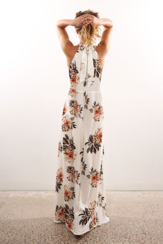 White Floral Halter Maxi Dress