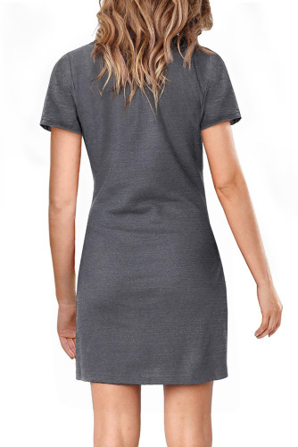 Gray Short Sleeve Tie Waist T-Shirt Mini Dress