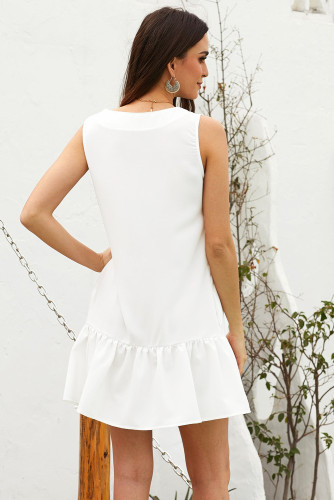 White Pocketed Buttoned Tank Dress