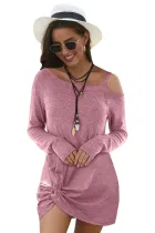Cold Shoulder Twist Knit Mini Dress
