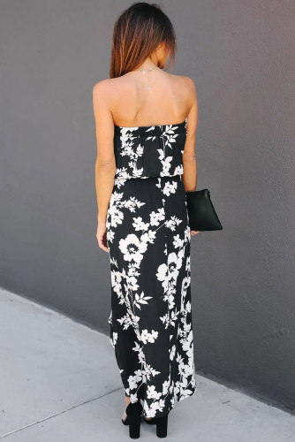 Black Strapless Floral Dress