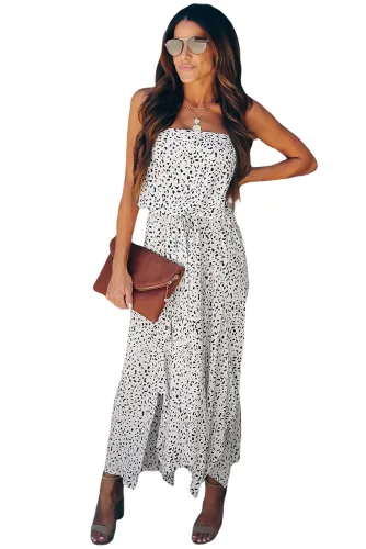 White Strapless Cheetah Dress