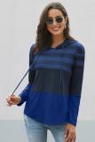 Blue Speak to Me Color Block Drawstring Hoodie