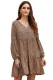 Brown Leopard Ruffle V-Neck Flowy Loose Tunic Dress