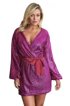 Red Sparkling Sequin Dotted Wrap Mini Dress