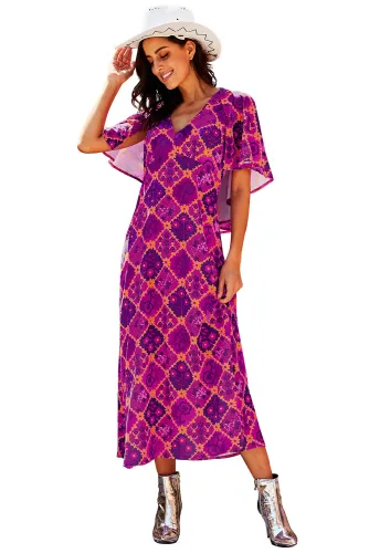Vintage Bohemian Print Holiday Party Maxi Dress
