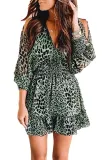 Green Backless Leopard Printed Mini Dress
