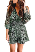 Green Backless Leopard Printed Mini Dress