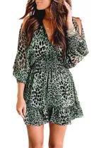 Green Backless Leopard Printed Mini Dress