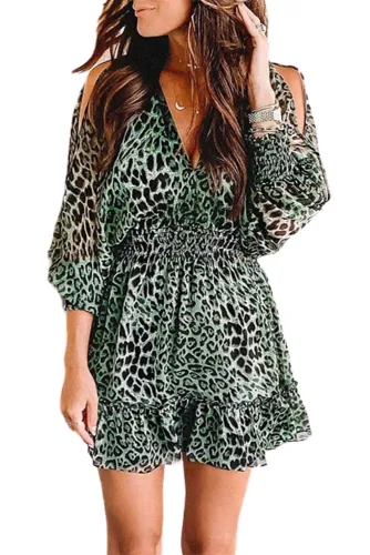Green Backless Leopard Printed Mini Dress