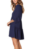 Blue V Neck Ruffled Swing Tunic Shift Dress