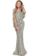 Silver Off Shoulder Tasseled Sleeve Sequin Party Maxi Dress