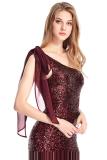 Red Gradient One Shoulder Sequin Party Evening Dress