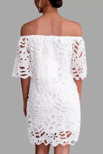 White Lace Detail Off The Shoulder Half Sleeve Dress
