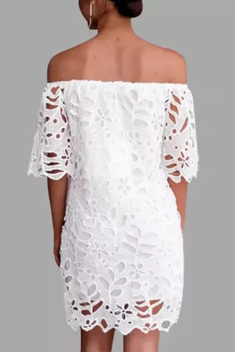 White Lace Detail Off The Shoulder Half Sleeve Dress
