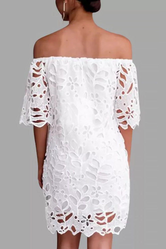 White Lace Detail Off The Shoulder Half Sleeve Dress