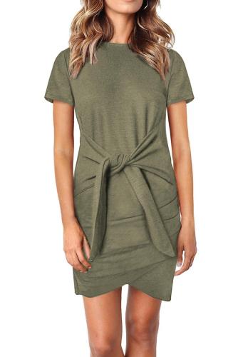 Green Short Sleeve Tie Waist T-Shirt Mini Dress