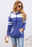 Blue Color Block Pullover Hoodie with Pocket