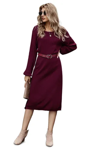 Red Ribbed Midi Sweater Dress