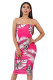 Rose Tropical Print Tube Bodycon Dress