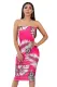 Rose Tropical Print Tube Bodycon Dress
