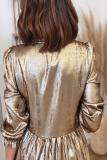 V Neck Ruffle Design Gold Mini Dress