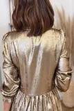 V Neck Ruffle Design Gold Mini Dress