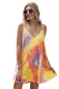 Yellow U Neck Gradient Color Printed Sling Sleeveless Swing Mini Dress