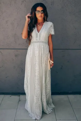 Gray Fill Your Heart Lace Maxi Dress
