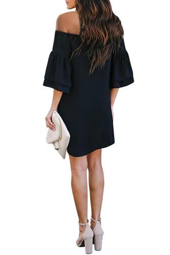 Black Off Shoulder Ruffled Sleeve Shift Dress