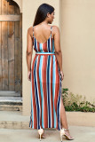 Rainbow Striped High Split Maxi Dress