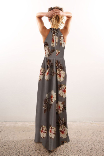 Gray Floral Halter Maxi Dress