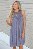 Violet Lace Neck Sleeveless Flowy Dress