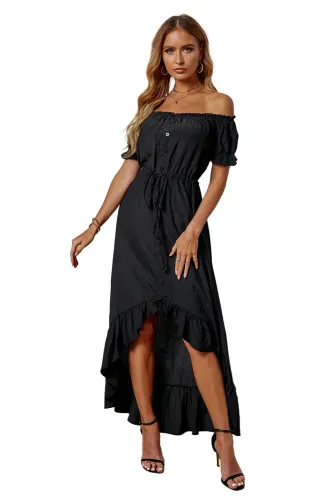 Black Glaze High Low Off The Shoulder Maxi Dress