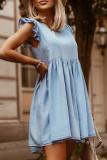 Flutter Sleeve Ruched Denim Casual Dress