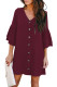 Red V Neck Buttoned Bell Sleeve Shift Shirt Dress
