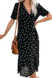 Black Polka Dot Buttoned Aside Midi Dress