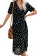 Black Polka Dot Buttoned Aside Midi Dress