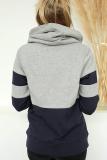 Blue Color Block Long Sleeve Crewneck Pullover Hoodie