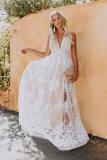Deep V Neck Lace Wedding Party Maxi Dress