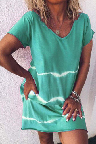 Green Tie Dye Casual Mini Dress