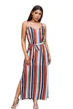 Rainbow Striped High Split Maxi Dress