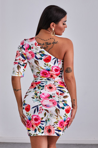 Single Puffy Sleeve Floral Mini Dress