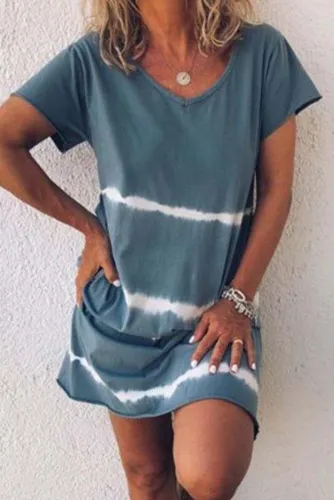 Blue Tie Dye Casual Mini Dress