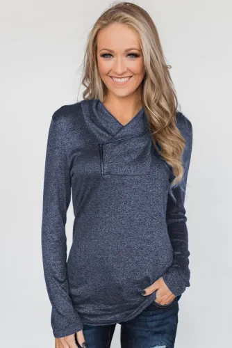 部分缺货Blue All This Time Zipper Pullover Top 21
